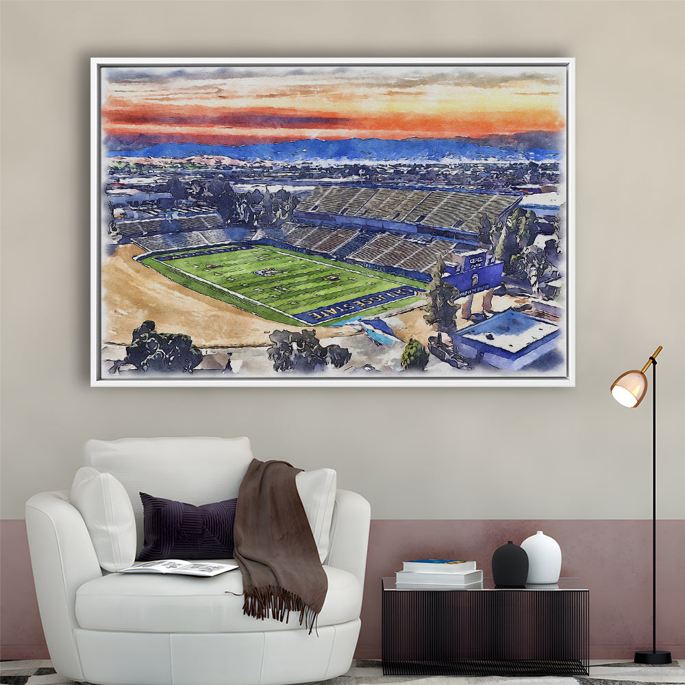 CEFCU Painting Stadium Watercolor, San Jose California Watercolor, Sport Gift Art, Framed Canvas Print Wall Art