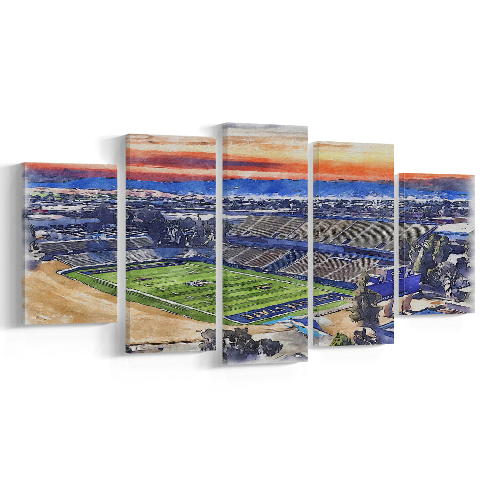 CEFCU Painting Stadium Watercolor, San Jose California Watercolor, Sport Art, Mixed 5 Panel, Canvas Print Wall Art
