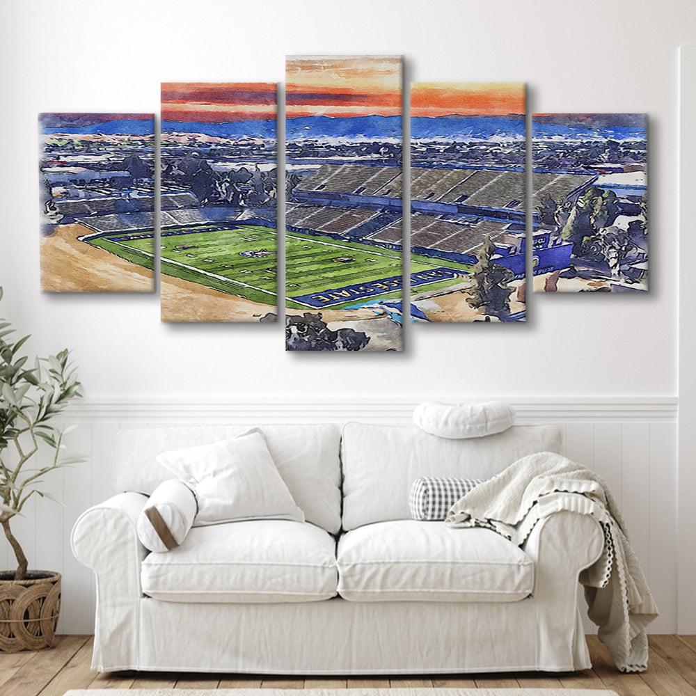 CEFCU Painting Stadium Watercolor, San Jose California Watercolor, Sport Art, Mixed 5 Panel, Canvas Print Wall Art