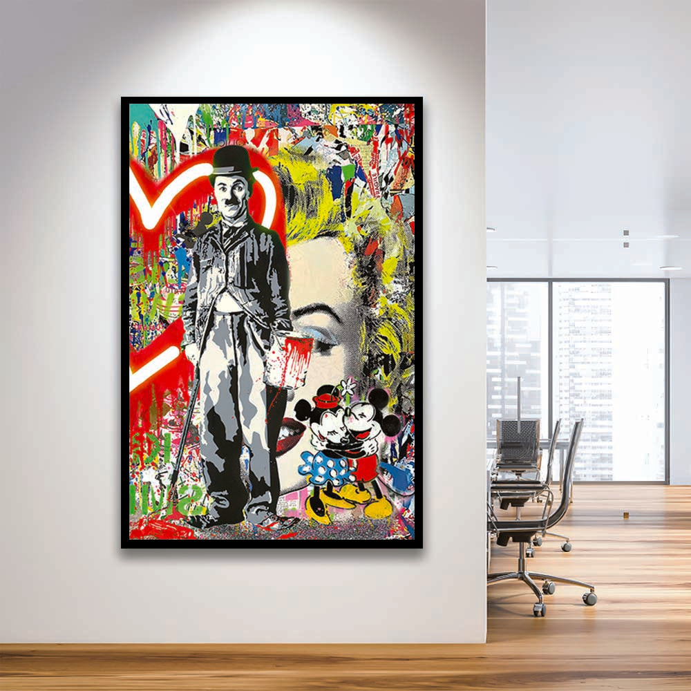 Charlie Chaplin With Heart Neon Sign Effect, Framed Art Print, Picture Framed Wall Art Decor