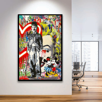 Charlie Chaplin With Heart Neon Sign Effect, Framed Art Print, Picture Framed Wall Art Decor