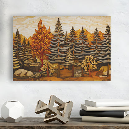 Cabin, Layered Wood Panel Effect Fir Tree Forest Painting, Canvas Print Wall Art, Wall Decor, Painting Canvas