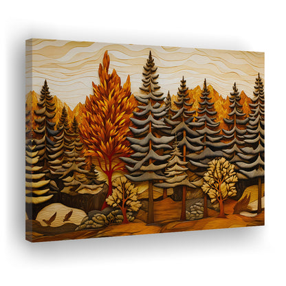 Cabin, Layered Wood Panel Effect Fir Tree Forest Painting, Canvas Print Wall Art, Wall Decor, Painting Canvas