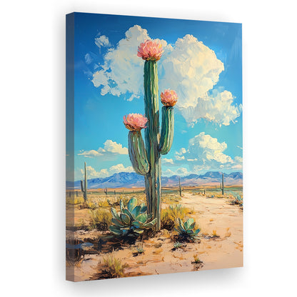 Cactus Painting, Pastel Lemon Clouds Over The Sky, Canvas Prints Wall Art