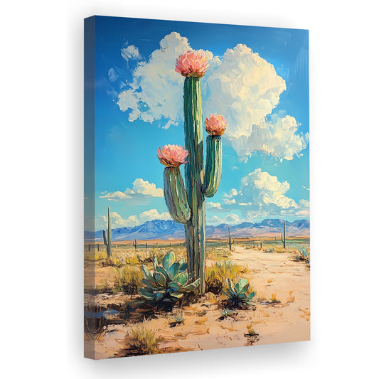 Cactus Painting, Pastel Lemon Clouds Over The Sky, Canvas Prints Wall Art