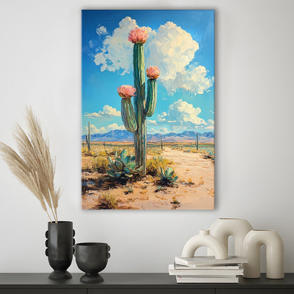 Cactus Painting, Pastel Lemon Clouds Over The Sky, Canvas Prints Wall Art