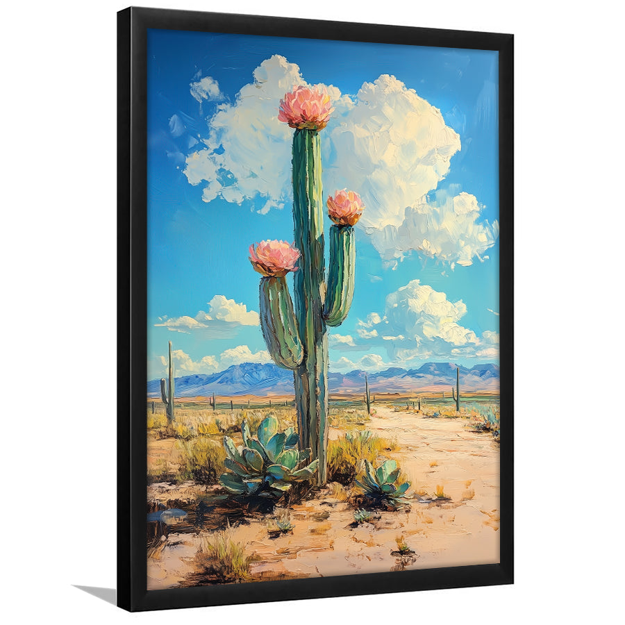 Cactus Painting, Pastel Lemon Clouds Over The Sky, Framed Art Prints Wall Decor