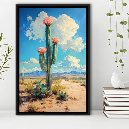 Cactus Painting, Pastel Lemon Clouds Over The Sky, Framed Canvas Prints Wall Art