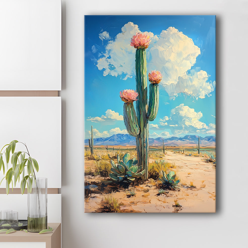 Cactus Painting, Pastel Lemon Clouds Over The Sky, Canvas Prints Wall Art