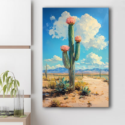 Cactus Painting, Pastel Lemon Clouds Over The Sky, Canvas Prints Wall Art