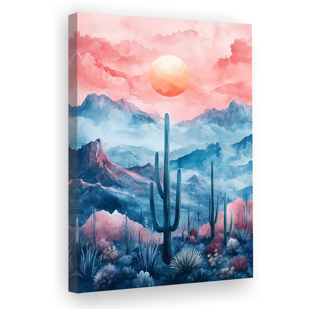 Cactus With Pink Cloud Sky Painting, Canvas Art Print Decor, Painting Art, Canvas Prints Wall Art