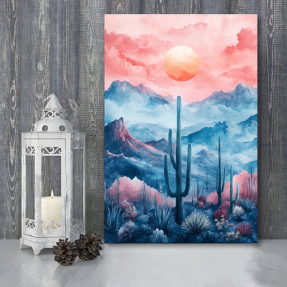 Cactus With Pink Cloud Sky Painting, Canvas Art Print Decor, Painting Art, Canvas Prints Wall Art