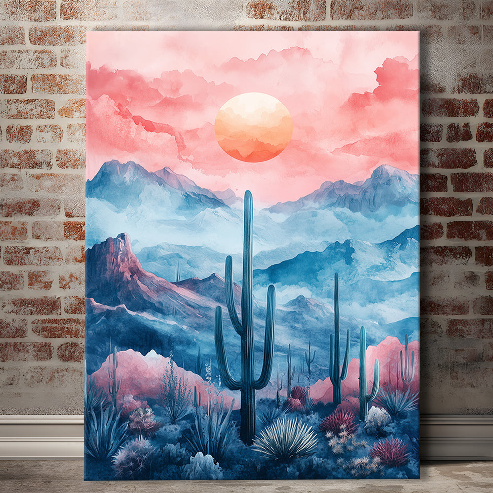 Cactus With Pink Cloud Sky Painting, Canvas Art Print Decor, Painting Art, Canvas Prints Wall Art