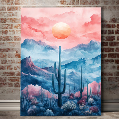Cactus With Pink Cloud Sky Painting, Canvas Art Print Decor, Painting Art, Canvas Prints Wall Art