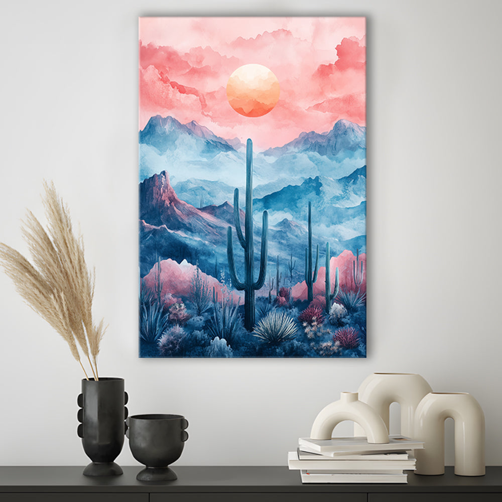Cactus With Pink Cloud Sky Painting, Canvas Art Print Decor, Painting Art, Canvas Prints Wall Art