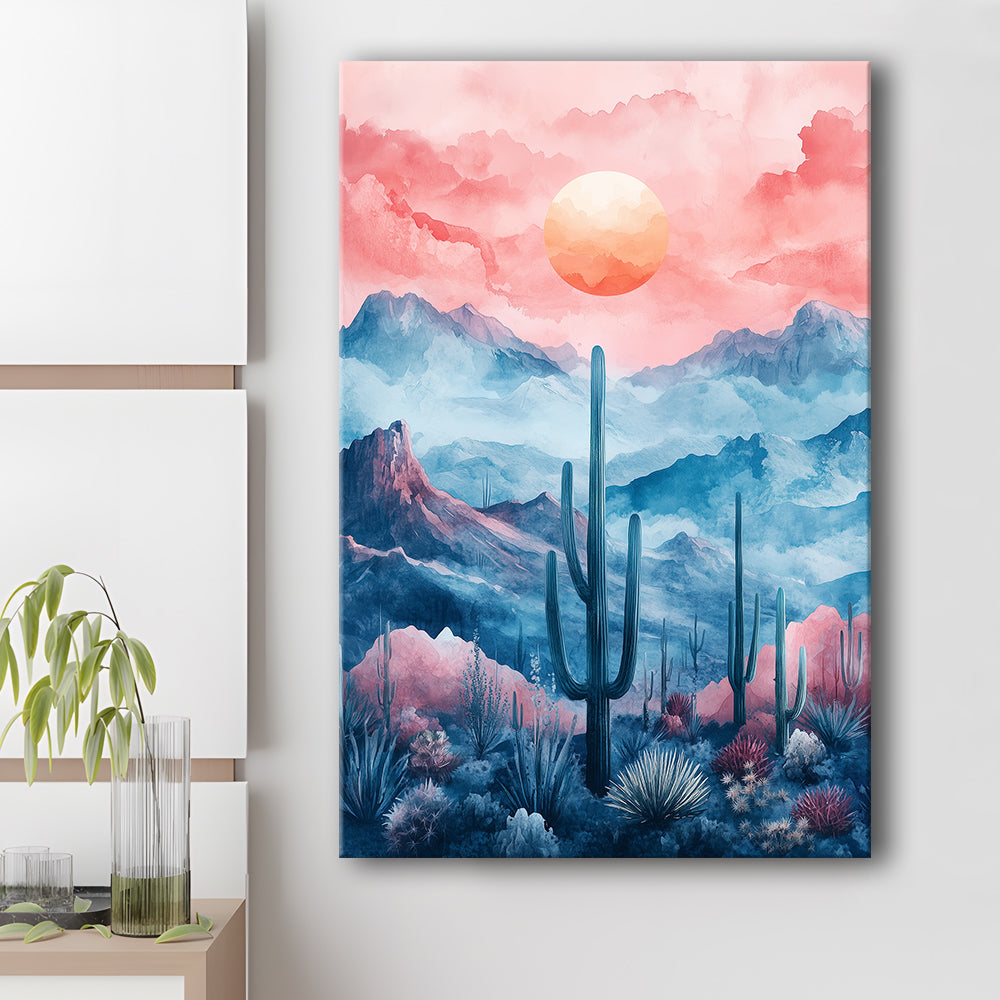 Cactus With Pink Cloud Sky Painting, Canvas Art Print Decor, Painting Art, Canvas Prints Wall Art