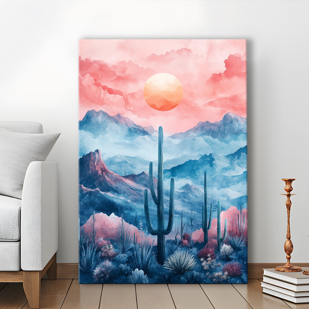 Cactus With Pink Cloud Sky Painting, Canvas Art Print Decor, Painting Art, Canvas Prints Wall Art