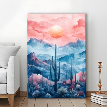 Cactus With Pink Cloud Sky Painting, Canvas Art Print Decor, Painting Art, Canvas Prints Wall Art