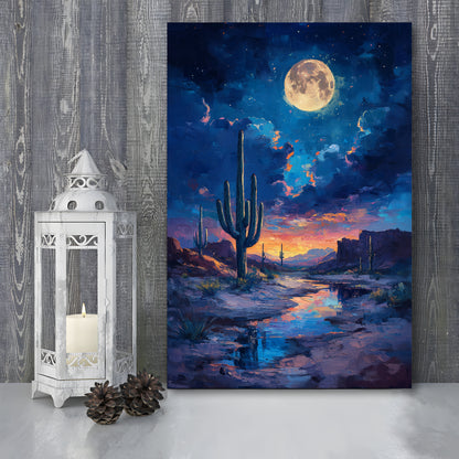 Cactus and Moon Night Painting, Canvas Art Print Decor, Painting Art, Canvas Prints Wall Art