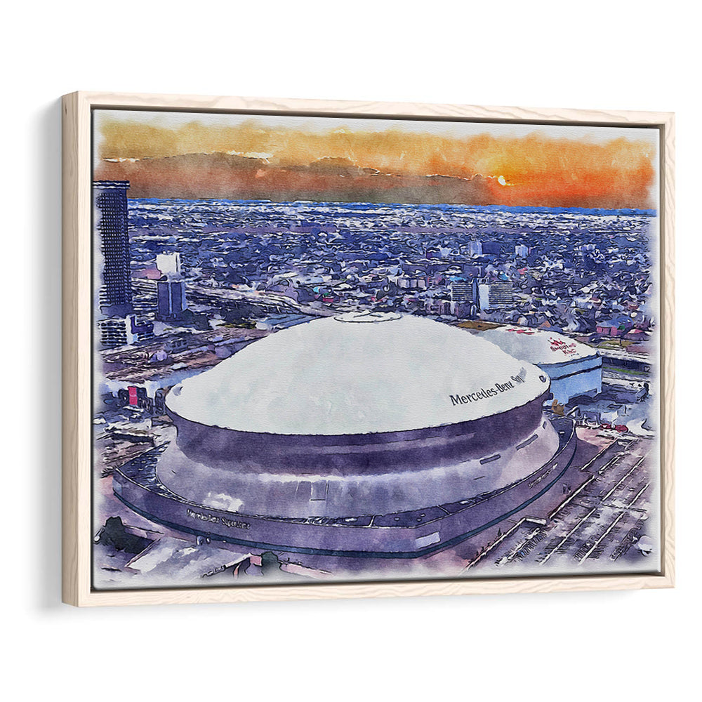 Caesars Superdome, New Orleans Saints Watercolor, Sport Gift Art, Framed Canvas Print Wall Art