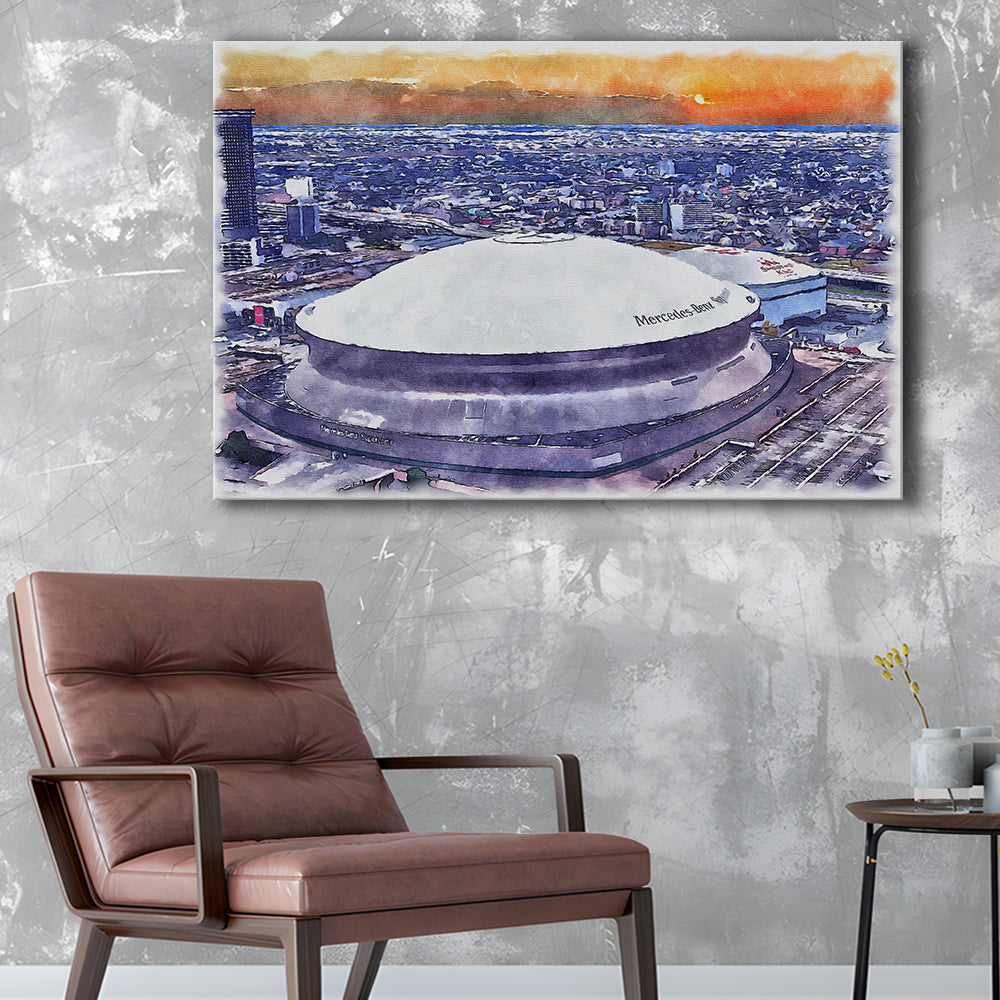 Caesars Superdome, New Orleans Saints Watercolor, Sport Art, Gifts for him, Canvas Print Wall Art