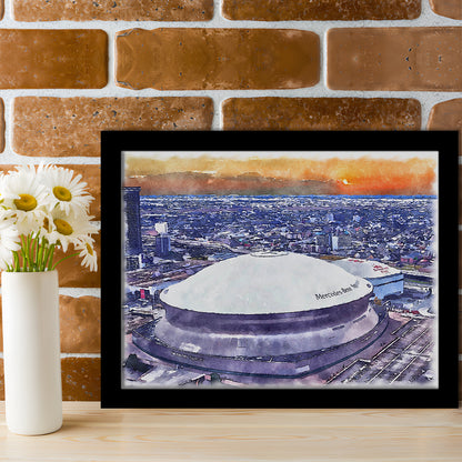 Caesars Superdome, New Orleans Saints Watercolor, Sport Gift Art, Framed Art Print Wall Decor