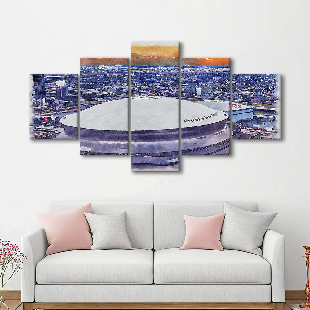 Caesars Superdome, New Orleans Saints Watercolor, Sport Art, Mixed 5 Panel, Canvas Print Wall Art