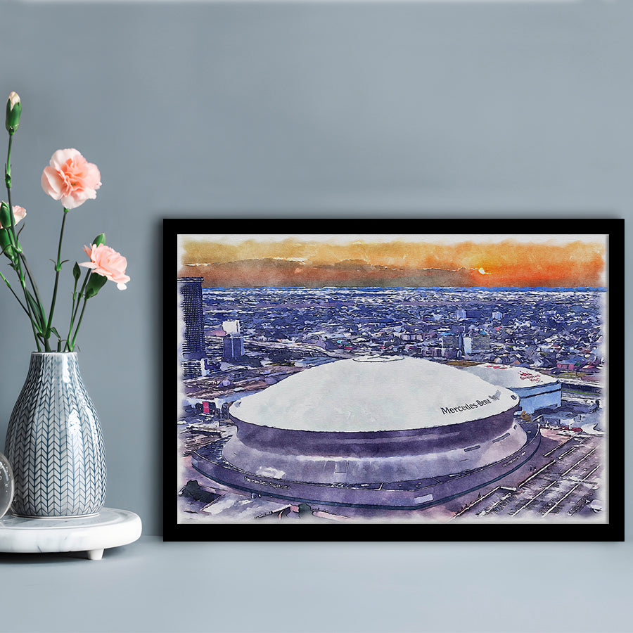Caesars Superdome, New Orleans Saints Watercolor, Sport Gift Art, Framed Art Print Wall Decor