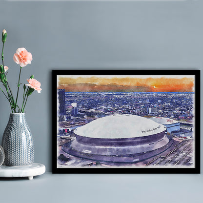 Caesars Superdome, New Orleans Saints Watercolor, Sport Gift Art, Framed Art Print Wall Decor