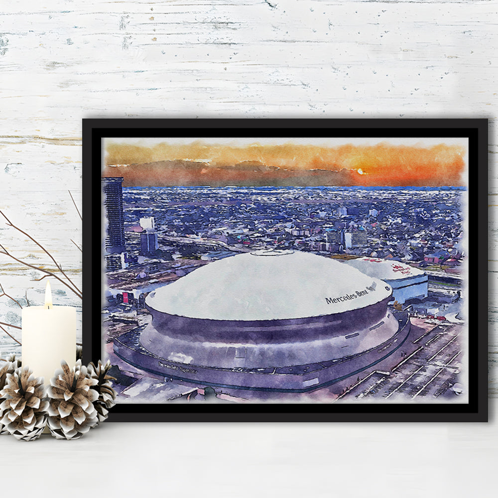 Caesars Superdome, New Orleans Saints Watercolor, Sport Gift Art, Framed Canvas Print Wall Art