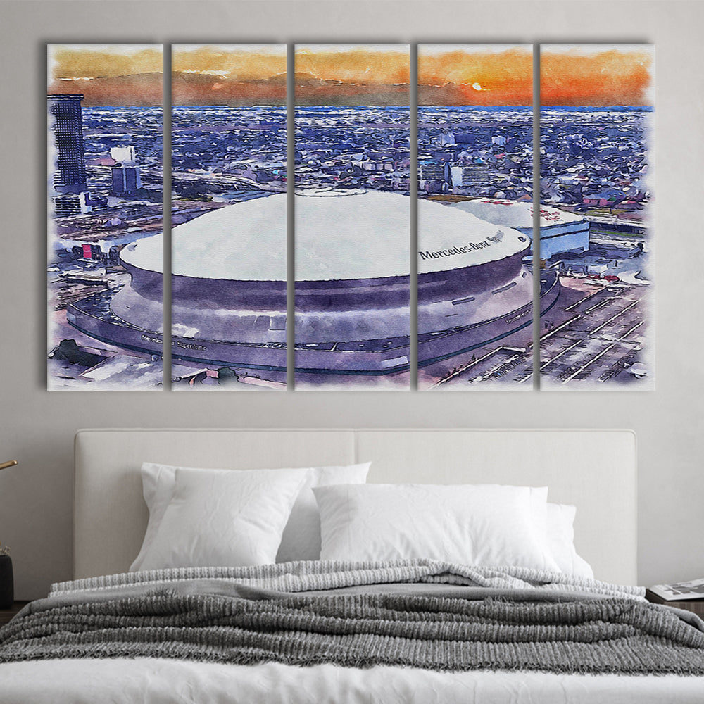 Caesars Superdome, New Orleans Saints Watercolor, Sport Art, Extra Large Canvas Print Wall Art