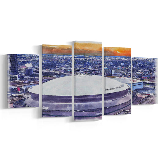 Caesars Superdome, New Orleans Saints Watercolor, Sport Art, Mixed 5 Panel, Canvas Print Wall Art