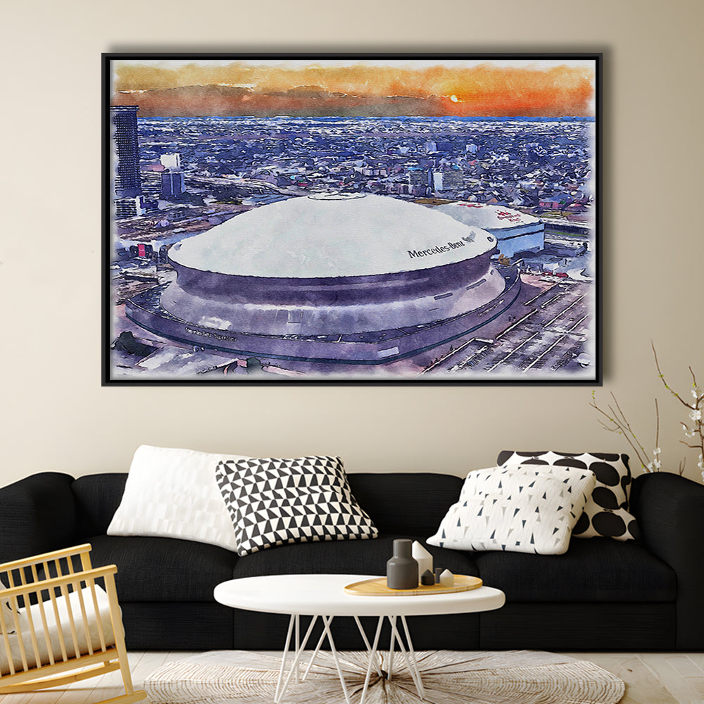 Caesars Superdome, New Orleans Saints Watercolor, Sport Gift Art, Framed Canvas Print Wall Art