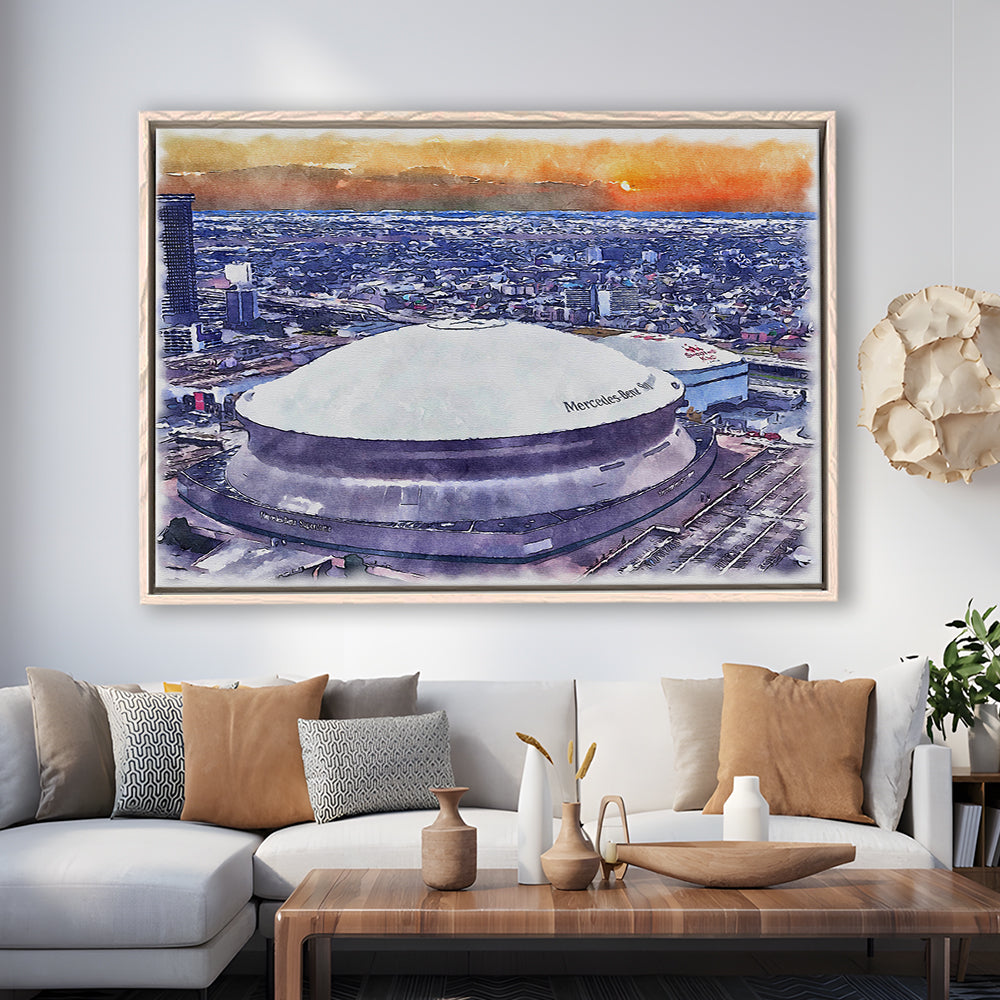 Caesars Superdome, New Orleans Saints Watercolor, Sport Gift Art, Framed Canvas Print Wall Art