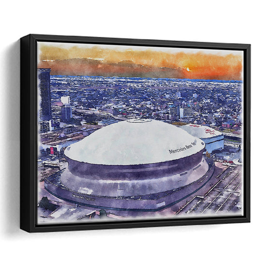 Caesars Superdome, New Orleans Saints Watercolor, Sport Gift Art, Framed Canvas Print Wall Art