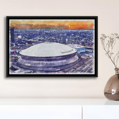 Caesars Superdome, New Orleans Saints Watercolor, Sport Gift Art, Framed Canvas Print Wall Art