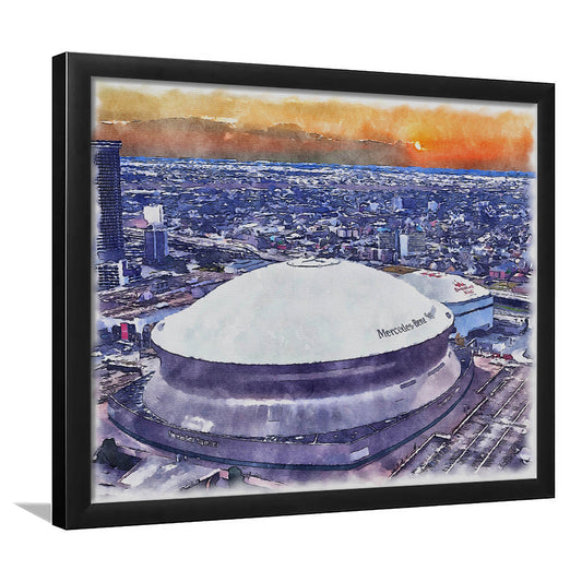 Caesars Superdome, New Orleans Saints Watercolor, Sport Gift Art, Framed Art Print Wall Decor