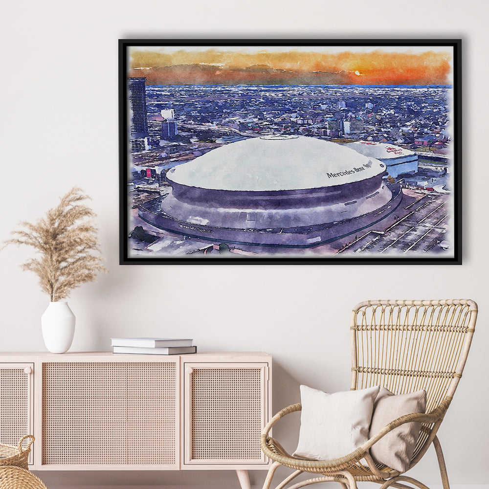 Caesars Superdome, New Orleans Saints Watercolor, Sport Gift Art, Framed Canvas Print Wall Art