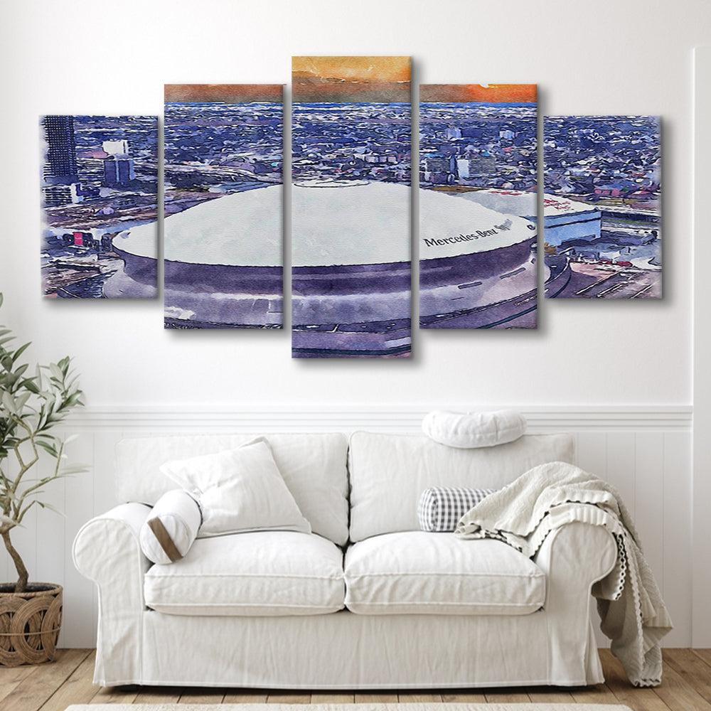 Caesars Superdome, New Orleans Saints Watercolor, Sport Art, Mixed 5 Panel, Canvas Print Wall Art