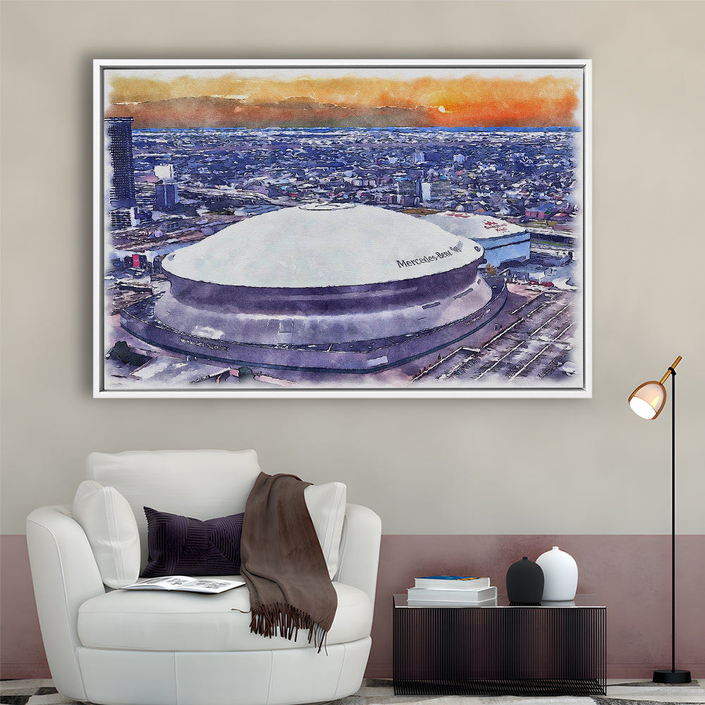Caesars Superdome, New Orleans Saints Watercolor, Sport Gift Art, Framed Canvas Print Wall Art