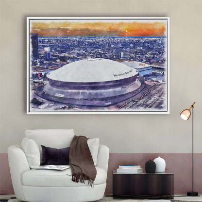 Caesars Superdome, New Orleans Saints Watercolor, Sport Gift Art, Framed Canvas Print Wall Art
