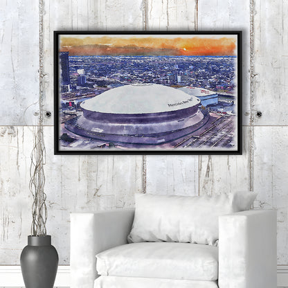 Caesars Superdome, New Orleans Saints Watercolor, Sport Gift Art, Framed Canvas Print Wall Art