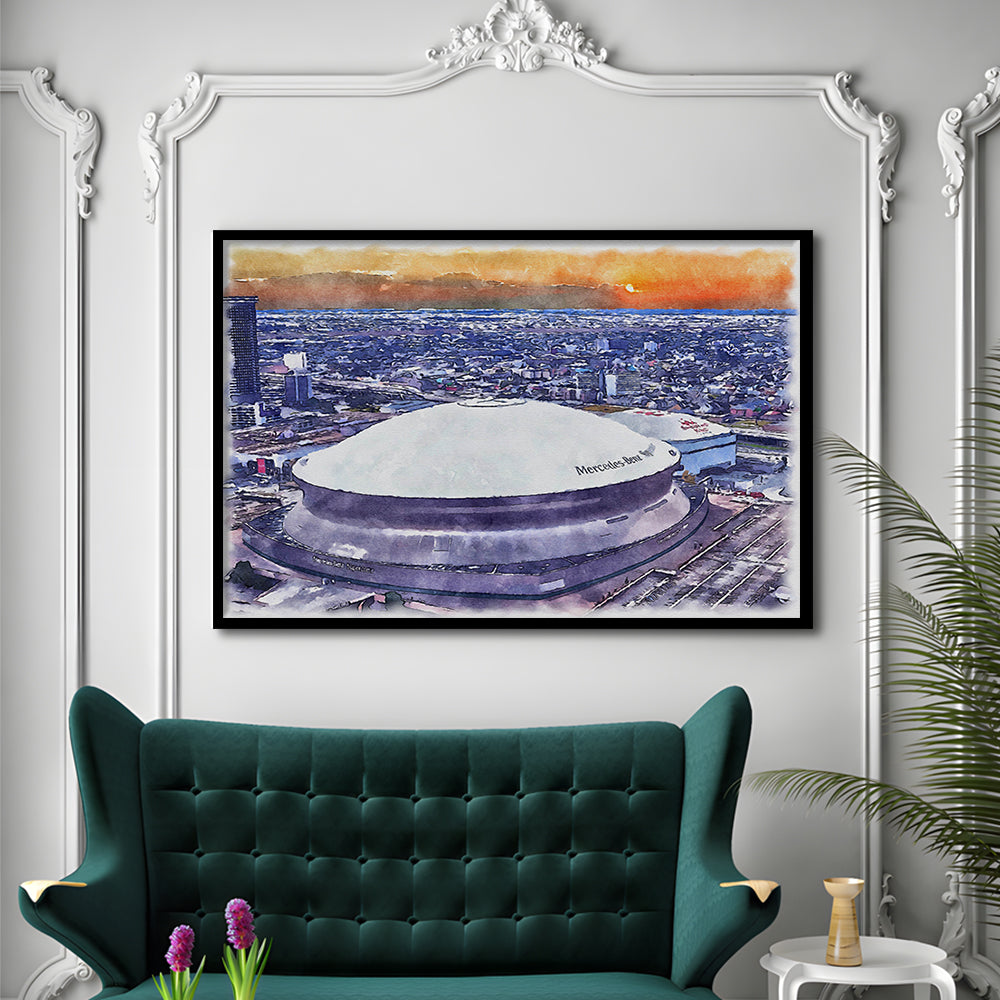 Caesars Superdome, New Orleans Saints Watercolor, Sport Gift Art, Framed Art Print Wall Decor