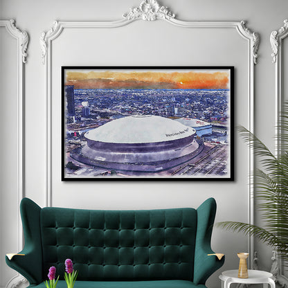 Caesars Superdome, New Orleans Saints Watercolor, Sport Gift Art, Framed Art Print Wall Decor