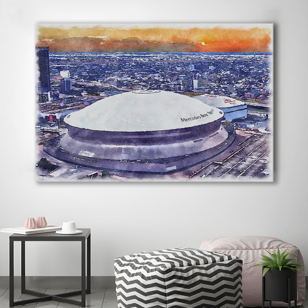 Caesars Superdome, New Orleans Saints Watercolor, Sport Art, Gifts for him, Canvas Print Wall Art