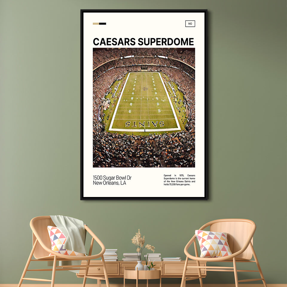 Caesars Superdome Print, New Orleans Saints Stadium Canvas Art, Man Cave Gift, Floating Framed Canvas Print Wall Art