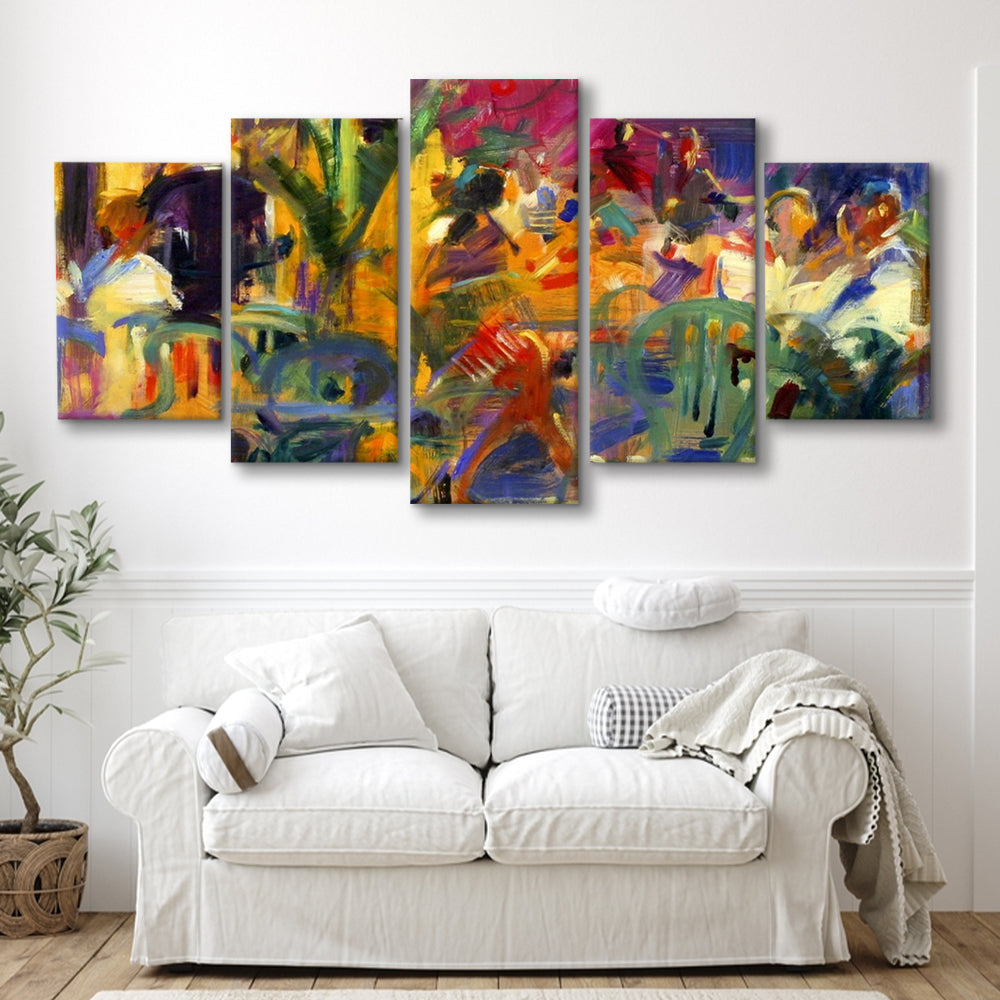 Cafe de la Place, St Paul de Vence Wall Art, 5 Piece Large Cavas Print Wall Art