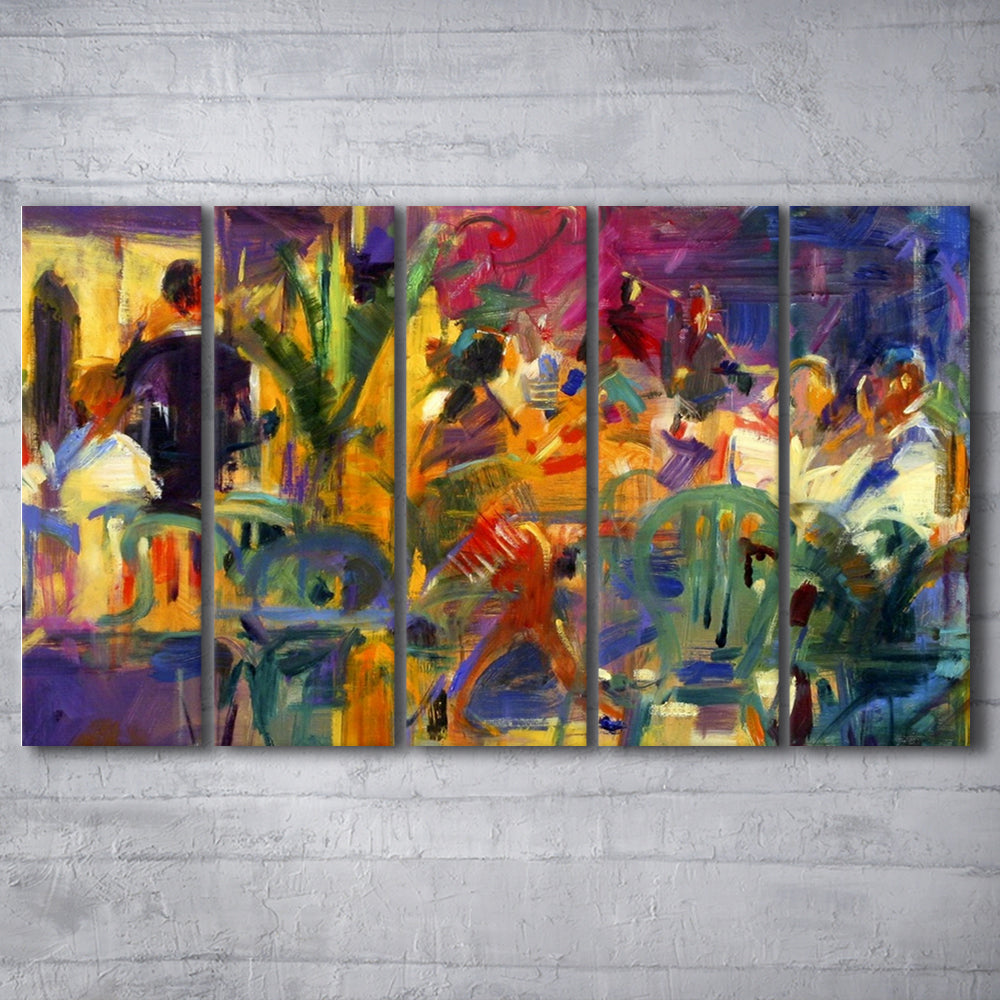 Cafe de la Place, St Paul de Vence Wall Art, 5 Piece B Extra Large Cavas Print Wall Art Decor