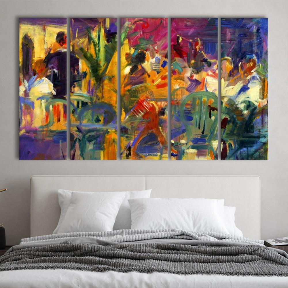 Cafe de la Place, St Paul de Vence Wall Art, 5 Piece B Extra Large Cavas Print Wall Art Decor