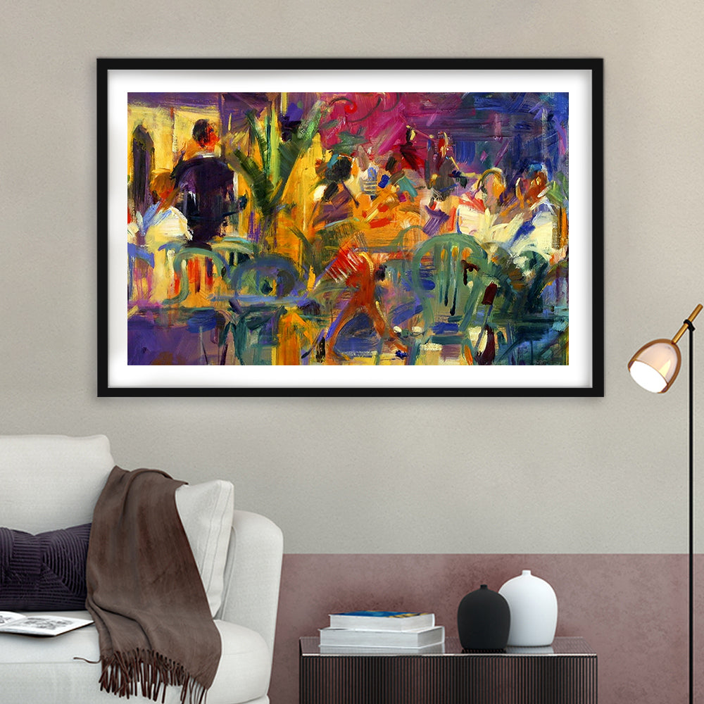 Cafe De La Place, St Paul De Vence Wall Art, Framed Art Print White Border